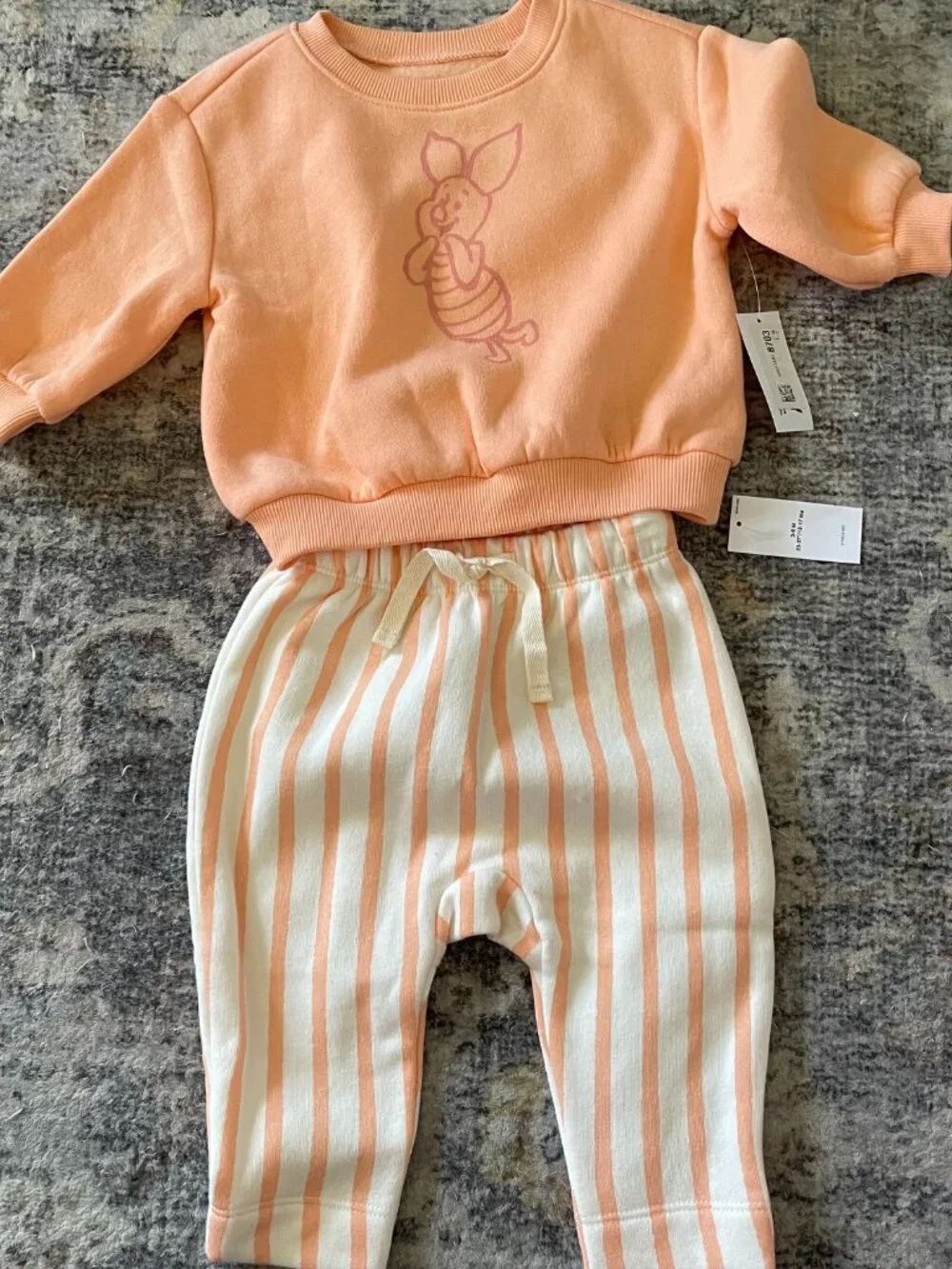 Old Navy X Disney Baby 3-6 Months Piglet Orange Fall Sweatsuit Outfit Pants NEW